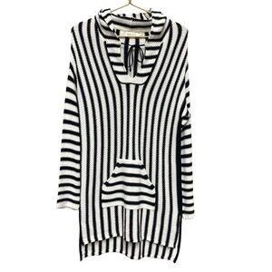 Mersea Striped Baja Knit Hoodie Tunic Sweater Small Coverup Beachy Lounge Cozy‎